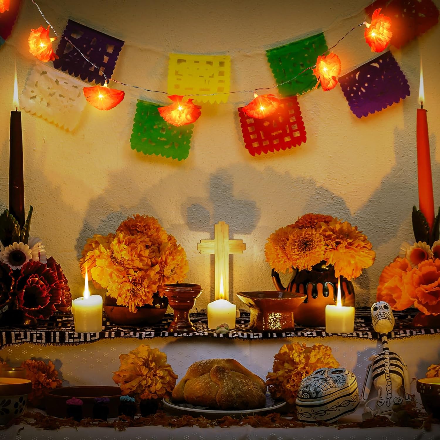 Retisee Marigold Garland Lights 9.8ft 20 LED Artificial Marigold Flowers Home Decor Orange Fairy Curtain Lights Battery Operated for Diwali Day of The Dead Pooja Party Decoration (2 Pack)