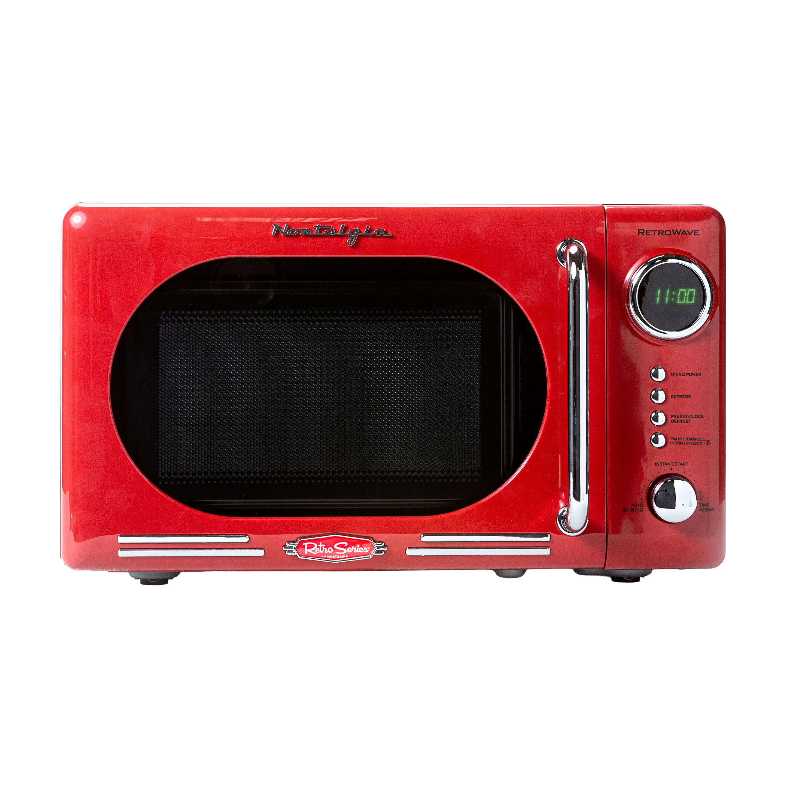 Nostalgia Retro Compact Countertop Microwave Oven - 0.7 Cu. Ft. - 700-Watts with LED Digital Display - Child Lock - Easy Clean Interior - Red