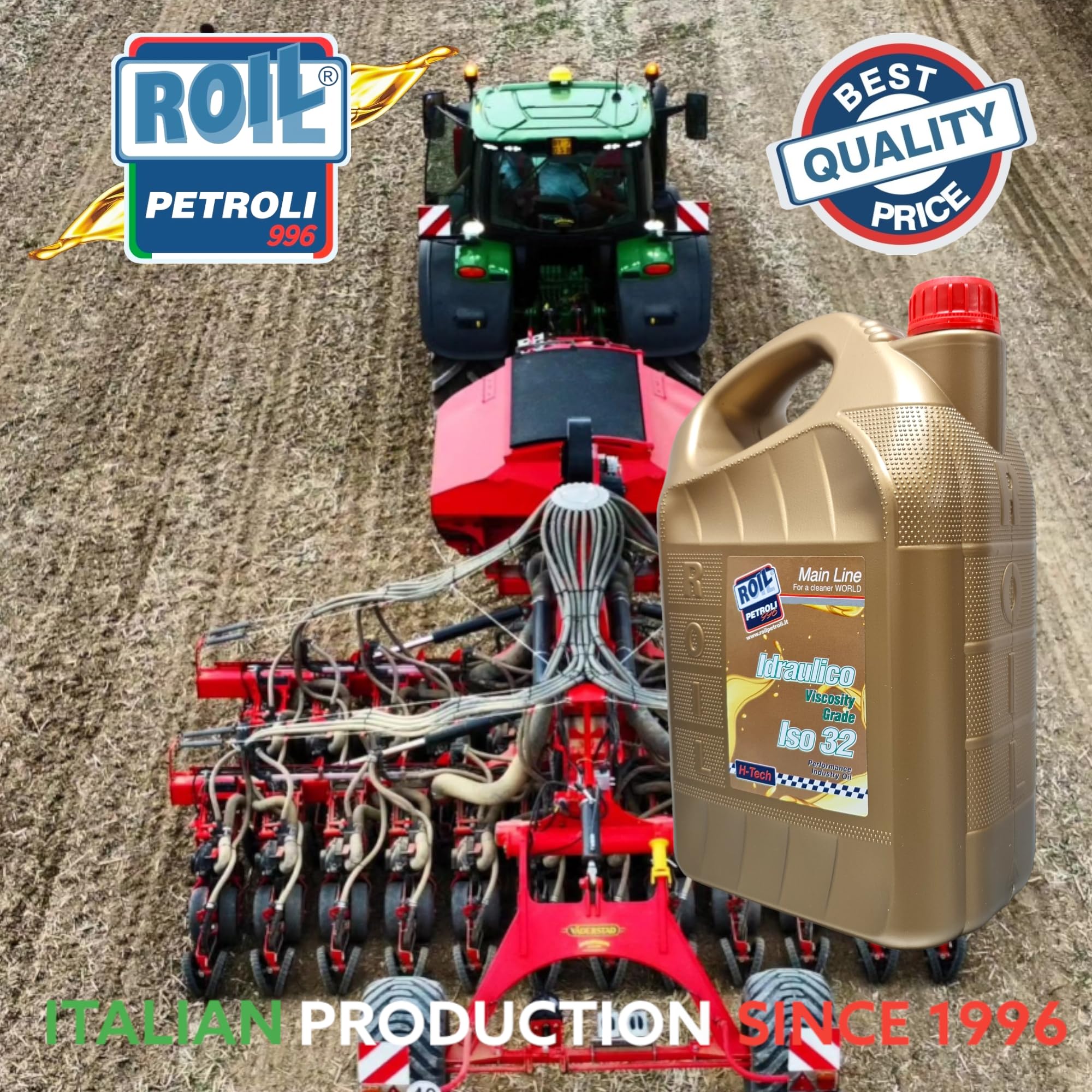5 Litri di Roil Olio idraulico VG ISO 32 "NUOVA FORMULA CON POLIMERO ELASTOMERO" con più elasticità e durata delle parti in gomma, antischiuma e antiusura per sistemi oleodinamici e idrostatici