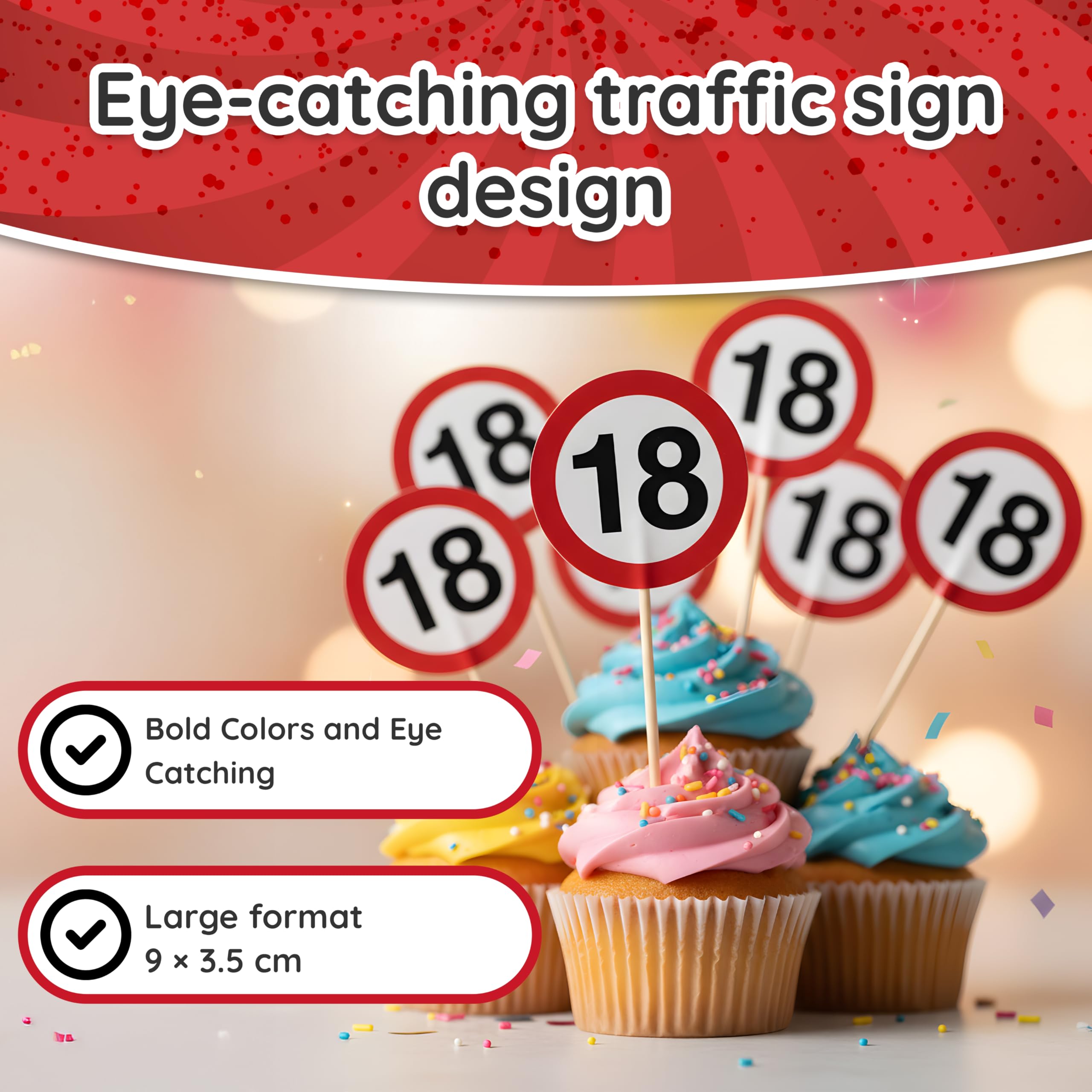 Decorazioni per Il 40° Compleanno – 12 Stuzzicadenti Party Rossi e Bianchi con Il Numero “40” in Stile Cartello Stradale – addobbi Originali e Idee Regalo Divertenti per Uomo e Donna