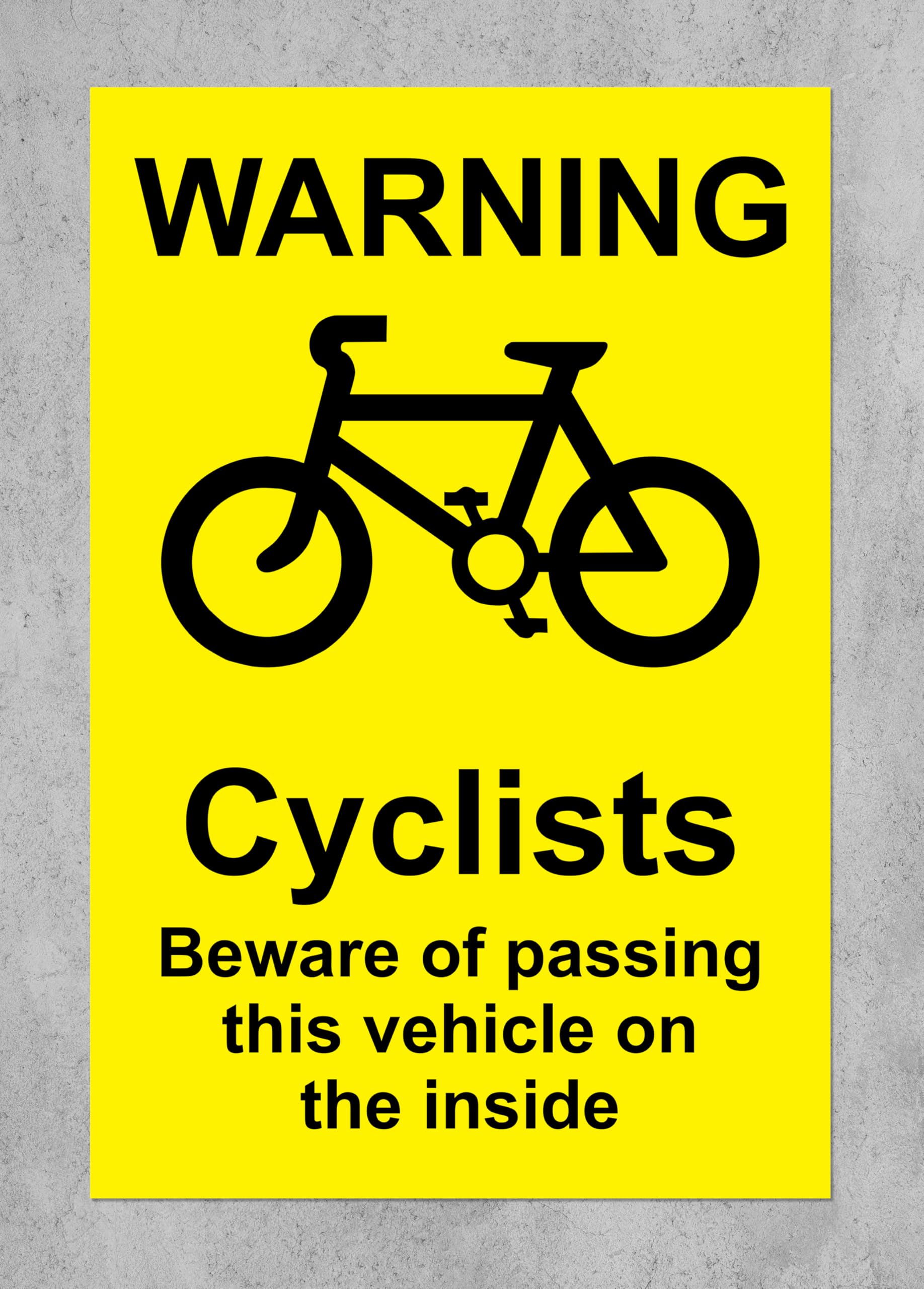 Cyclist Beware Of Passing This Vehicle On The Inside safety sign - Self adhesive sticker 400mm x 300mm