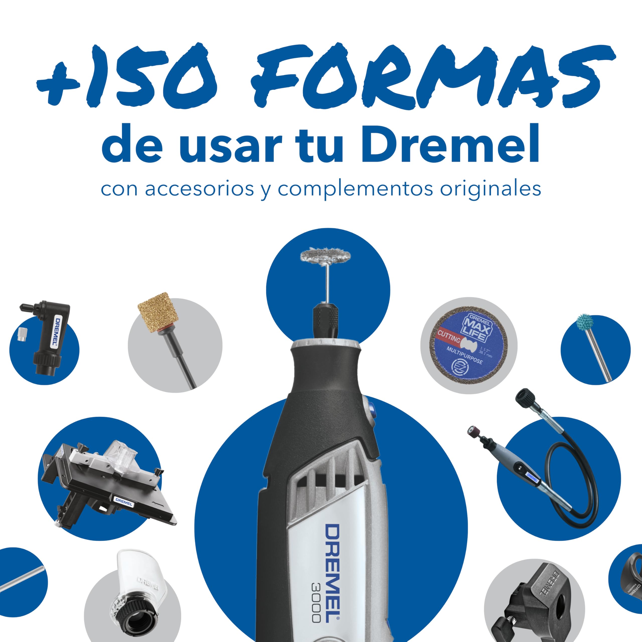 Dremel 3000 - Multiherramienta 130 W, kit con 1 complemento y 25 accesorios y estuche, velocidad variable 10.000-33.000 rpm para tallar, grabar, fresar, amolar, limpiar, pulir, cortar y lijar