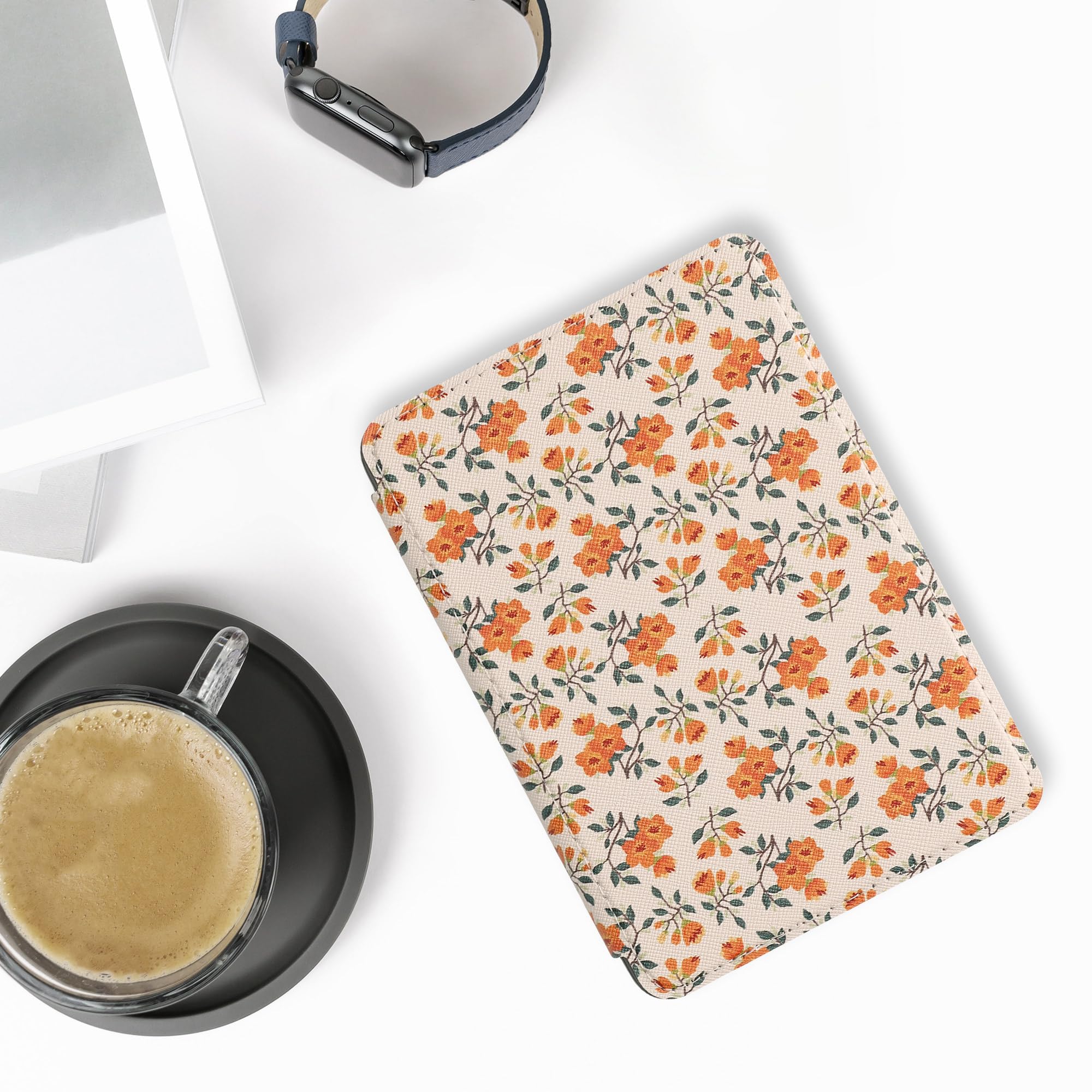 kwmobile Carcasa Compatible con Amazon Kindle (2022/2024) Funda - Funda con Tapa y Cierre magnético de Cuero sintético - Flores Amarillas