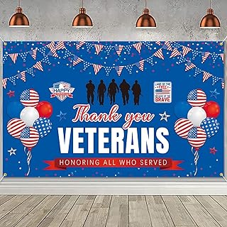 Thank You Veterans Backdrop Banner Veterans Day Banner 73 x 43 Inch American Flag Stars and Stripes Ballon Patriotic Backdrop Background Banner for Greeting Veterans Day Theme Party Decorations Supplies