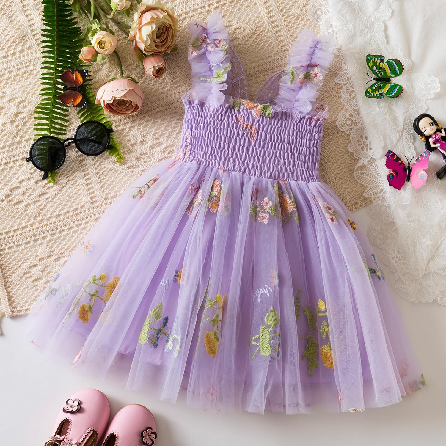 Nileafes Toddler Girl Fairy Butterfly Tulle Dress Sequins Birthday Princess Casual Holiday Dresses - Image 2