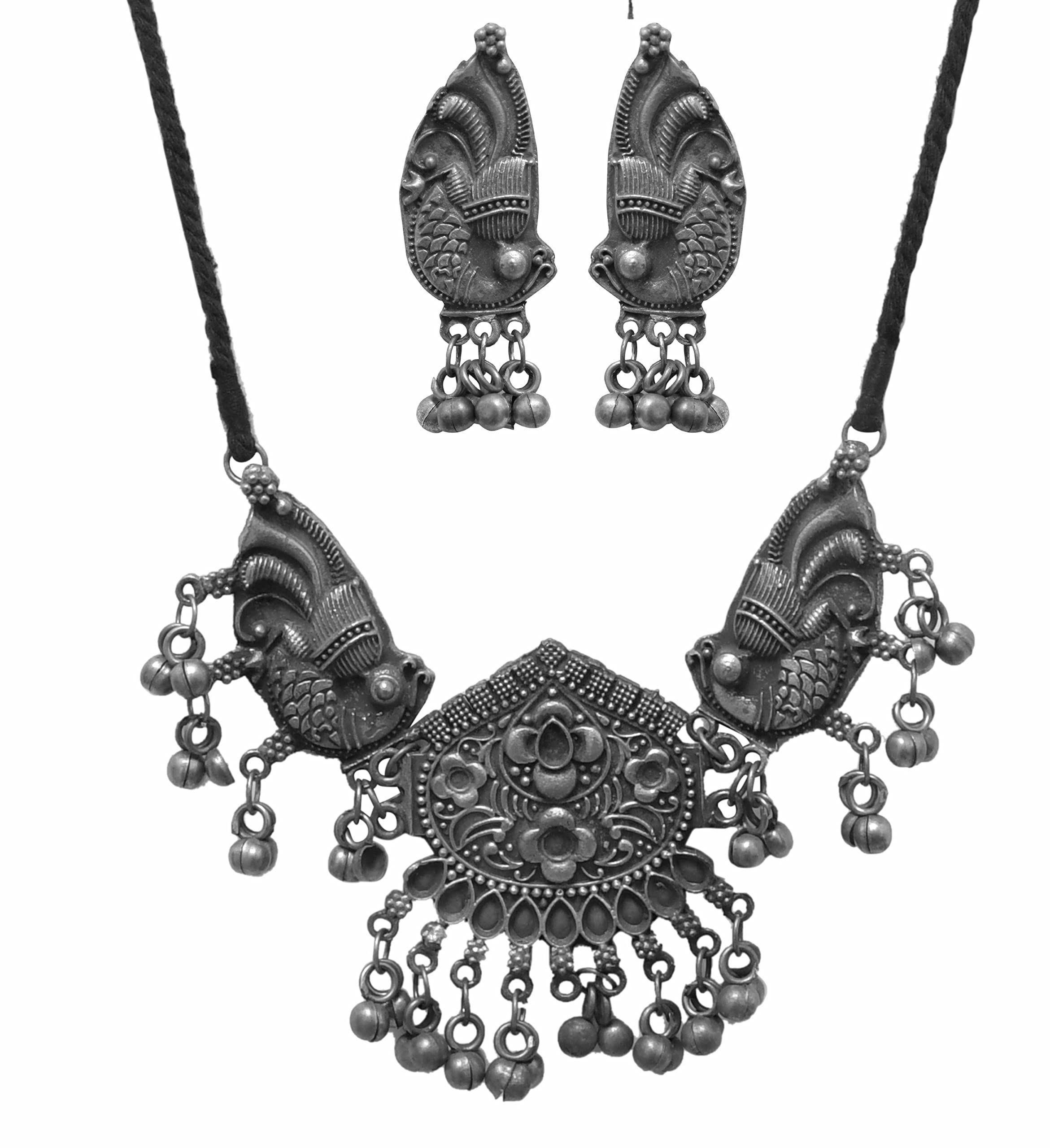 Traditional Designer Oxidised Silver Black Polish Ethnic Fashion Choker Necklace Earrings Jewelry Women Girls (B0D2NFX1VM) Amazon Price History, Amazon Price Tracker