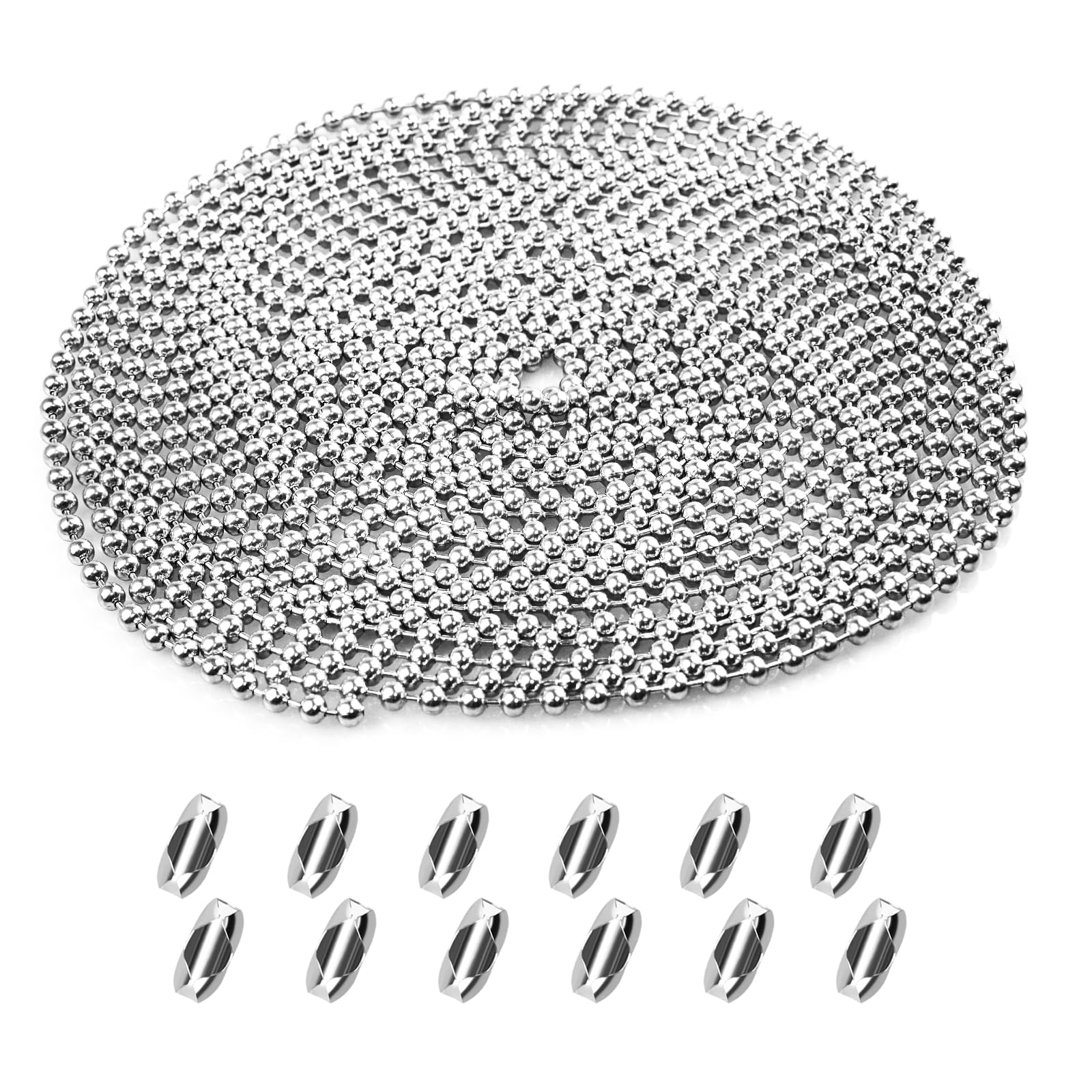 6 Meter Roller Blind Chain 4.5mm Stainless Steel Blind Beads Chain with 12 Pcs Blind Cord Connector Silver Replacement Chain for Roller Blind and Vertical Blinds Repair Parts