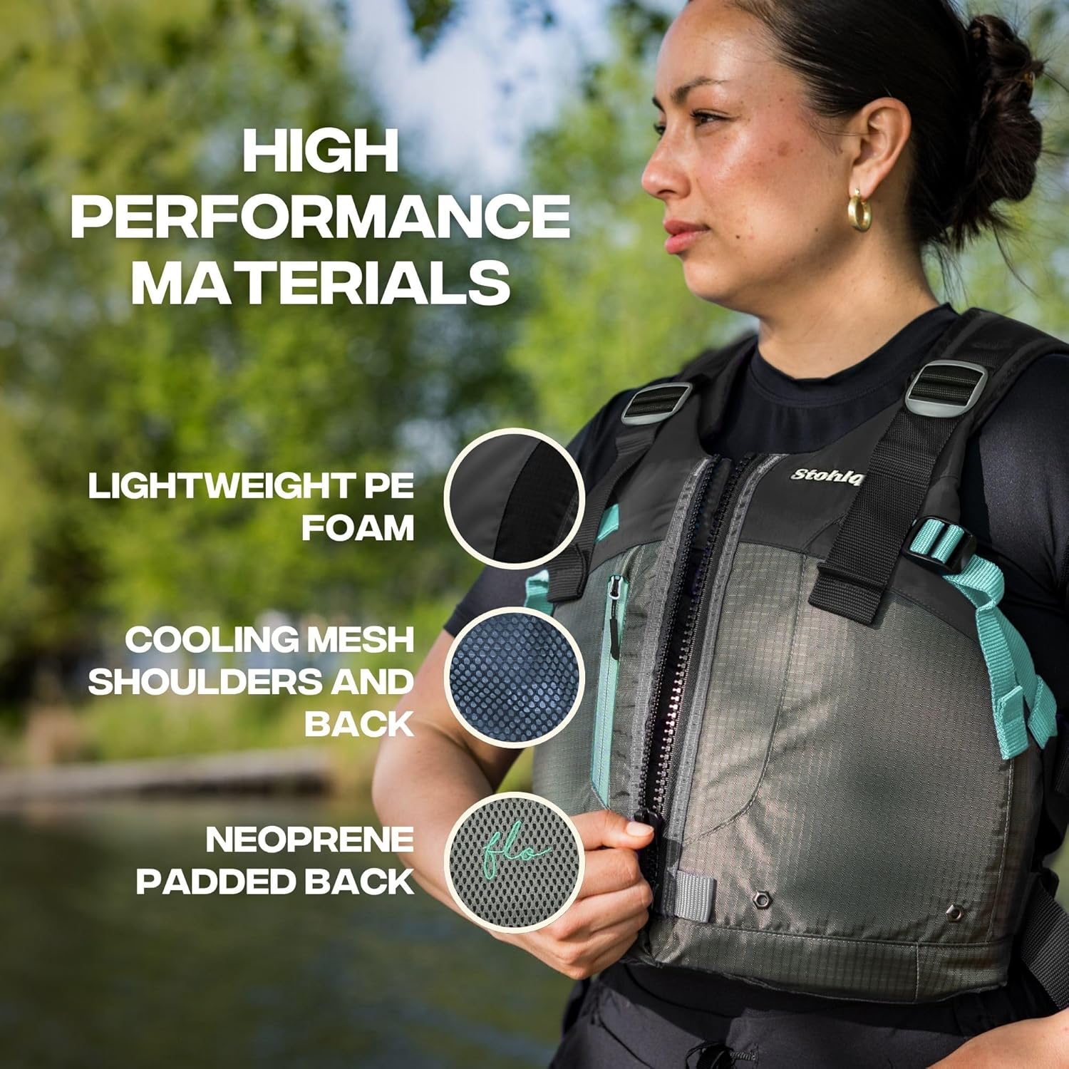 Stohlquist Women's Life Jacket PFD | 8 Points of Adjustment for Ultimate Fit | Ripstop Outer Shell, High Back Flotation, Sit-On-Top Kayak Comfortability - Custom Design Fit for Women