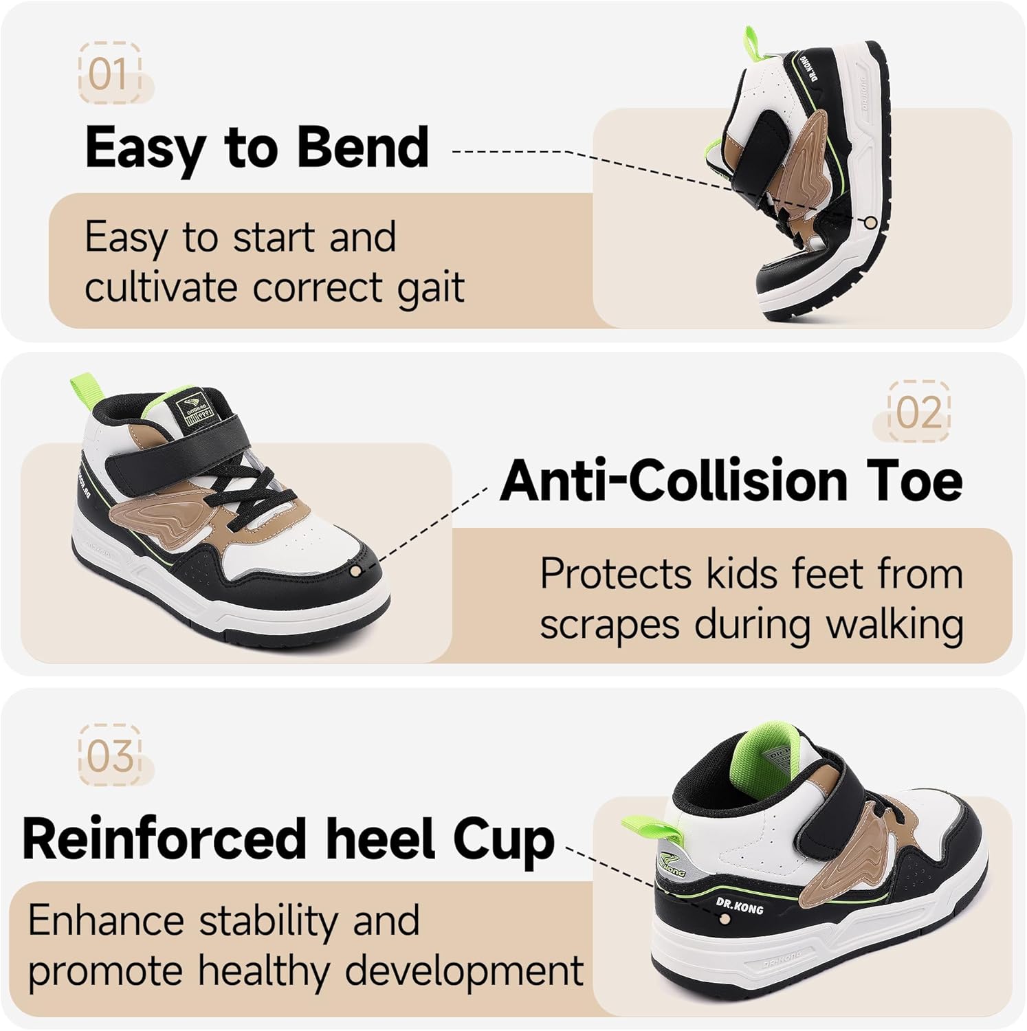 Dr Kong Boys Girls High Top Sneakers Toddler Basketball Shoes Casual Walking Athletic Adjustable Strap Shoes for Toddlers/Little Kids