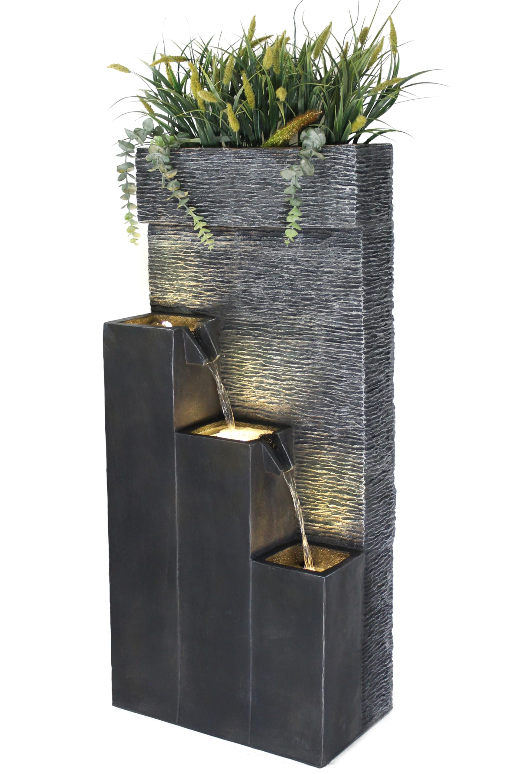 BK846 Grande fontaine avec lumières LED Fontaine de jardin avec bassins décoratifs cascade (101 x 43 x 25,5 cm)