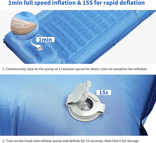 Miniatura 5 de Colchoneta de dormir para camping, colchoneta de dormir autoinflable con almohada, gruesa de 6.2 pulgadas, almohadilla de dormir ultraligera con