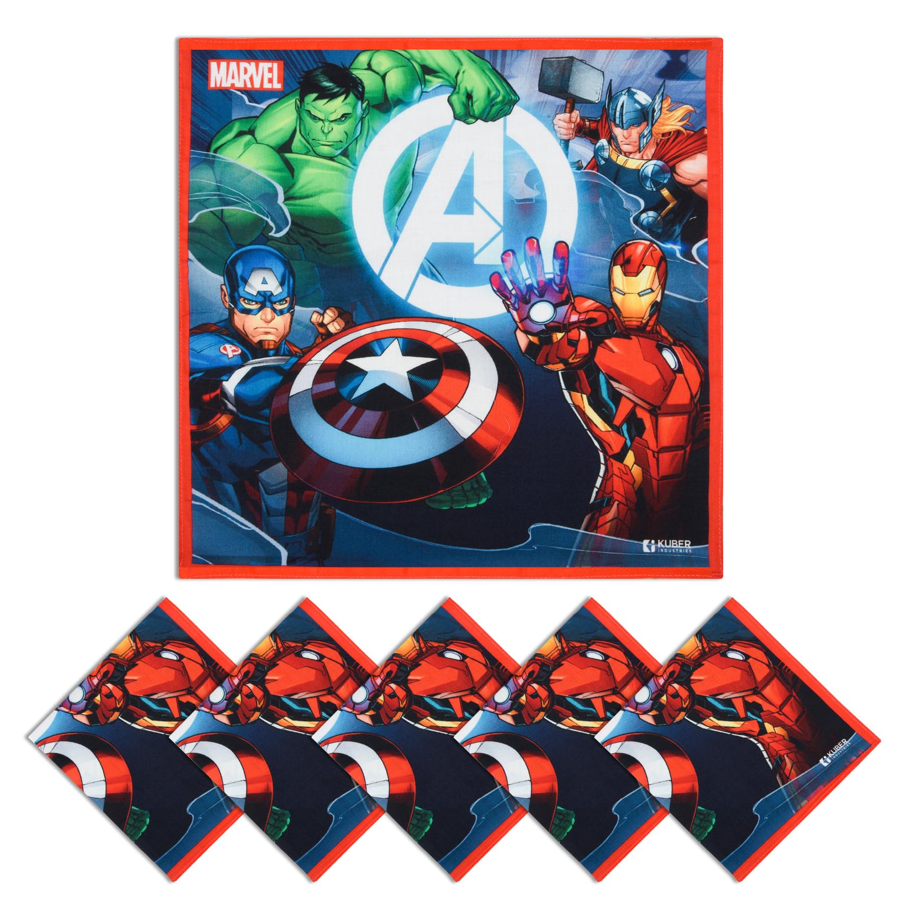 Kuber Industries Marvel Avenger Team Handkerchiefs | Cotton Rumal for Boys & Girls | Multicolor Pack of 6
