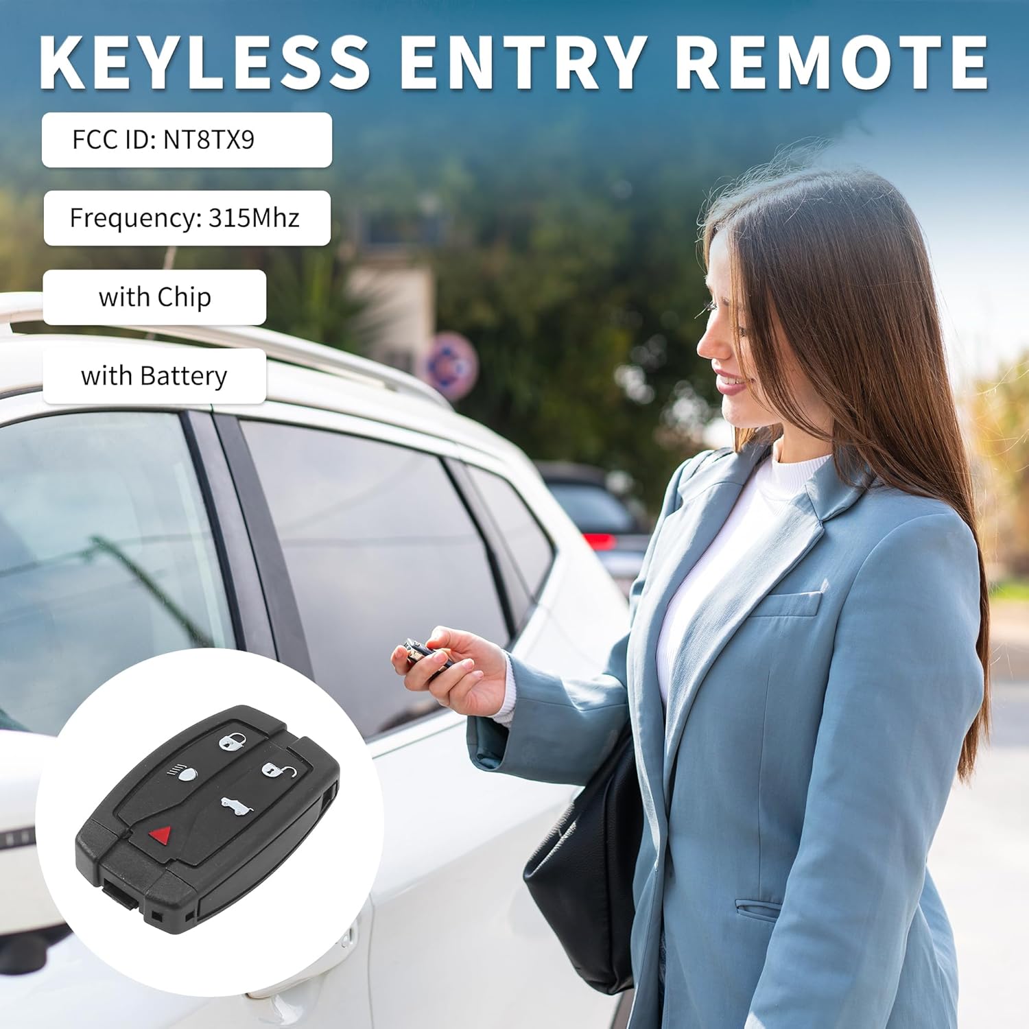 Keyless Entry Remote for Land Rover LR2 2008 2009 2010 2011 2012 315Mhz NT8TX9 5 Button Reusable | Control Replacement Car Key Fob 1 Pcs for Rover LR2 2008 2009 2010 2011 2012
