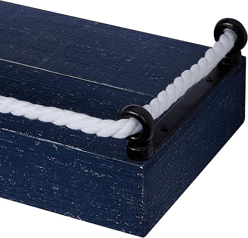 Miniatura 5 de Deco 79 Estante de pared de madera con 3 estantes con cuerda anudada, juego de 3 32 pulgadas, 25 pulgadas, 17 pulgadas de ancho, azul