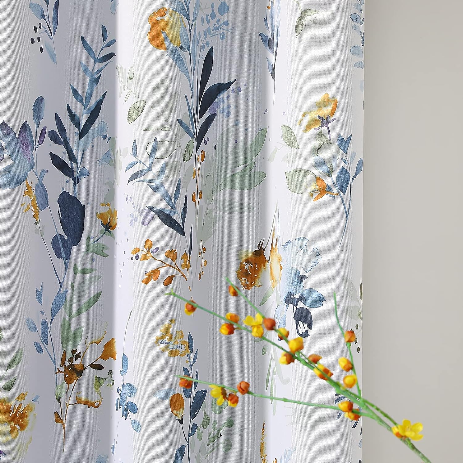 MYSKY HOME Floral Blackout Curtains 63 Inch Long Living Room Bedroom Curtains Thermal Insulated Curtains Room Darkening Curtains Printed Flower Leaf Window Treatments, 2 Panels, Yellow and Blue 52'' x 63'' A-yellow & Gray