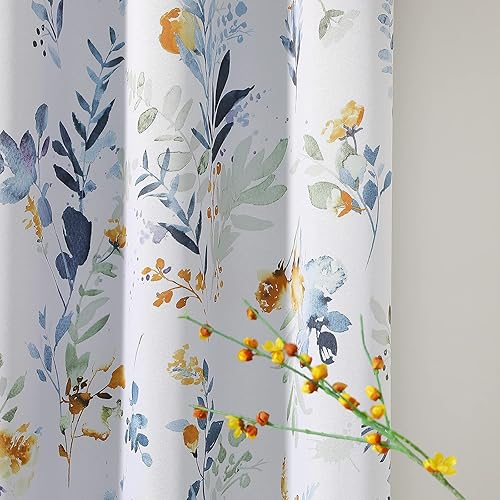 MYSKY HOME Cortinas opacas florales de 63 pulgadas de largo para sala de estar o dormitorio, cortinas con aislamiento térmico, cortinas de