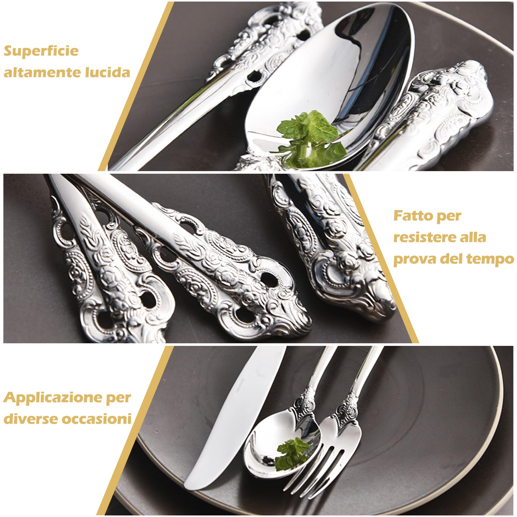 Sfarzoso Set Posate Barocco Argento 20 Pezzi, Posate in Acciaio Inox 18/10 Anti-Ruggine, Set Completo con Forchette, Cucchiai e Coltelli in Elegante Scatola Regalo