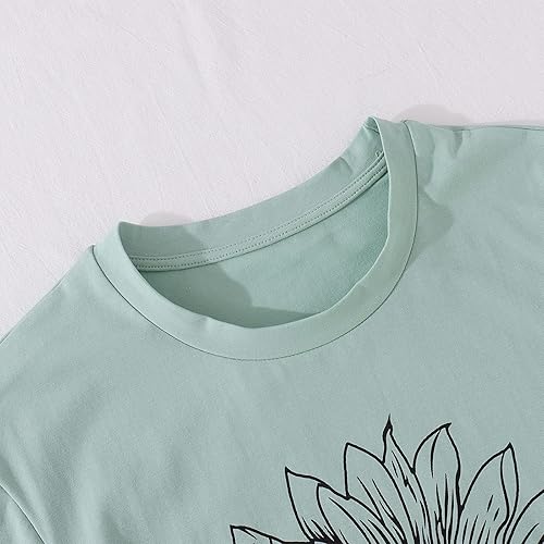 Vista 6 de Linda camiseta de verano con estampado de girasoles para mujer, holgada, de cuello redondo, manga corta, casual