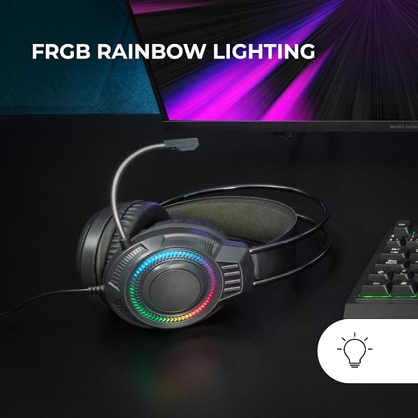 Mars Gaming MH124, Cuffie Gaming FRGB Rainbow, Design Ergonomico, Microfono Flessibile, Controllo del Volume, Windows, Linux, Mac, PS4, PS5, Xbox One, Xbox Series X|S, Switch, Switch 2, Nero - 1