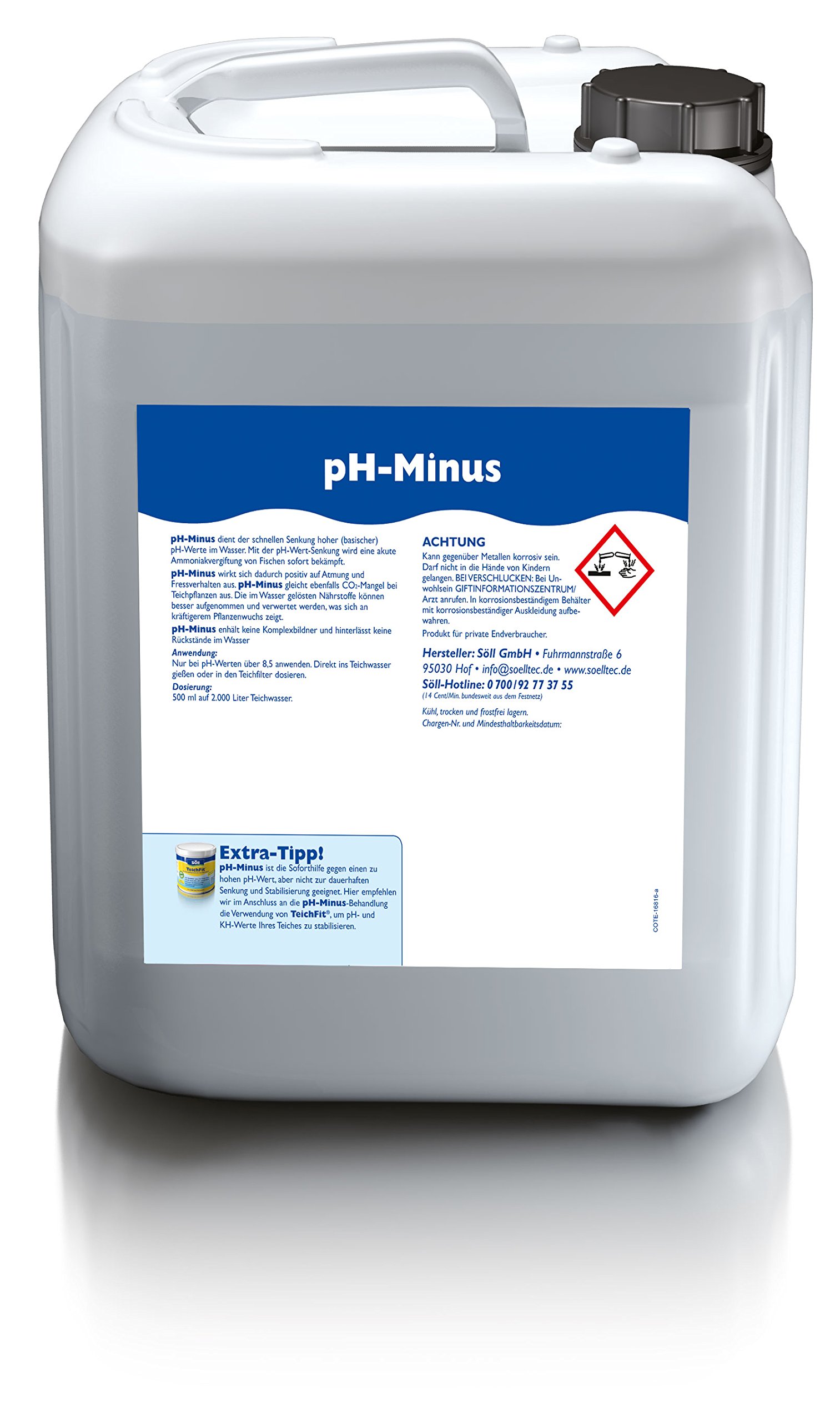 Söll 80444 pH-Minus, 5 L - schnelle pH-Wert-Senkung, Wasserpflegemittel, entgiftend, nährstoffanreichernd gegen zu hohe Ammoniak-Werte im Fischteich, Gartenteich
