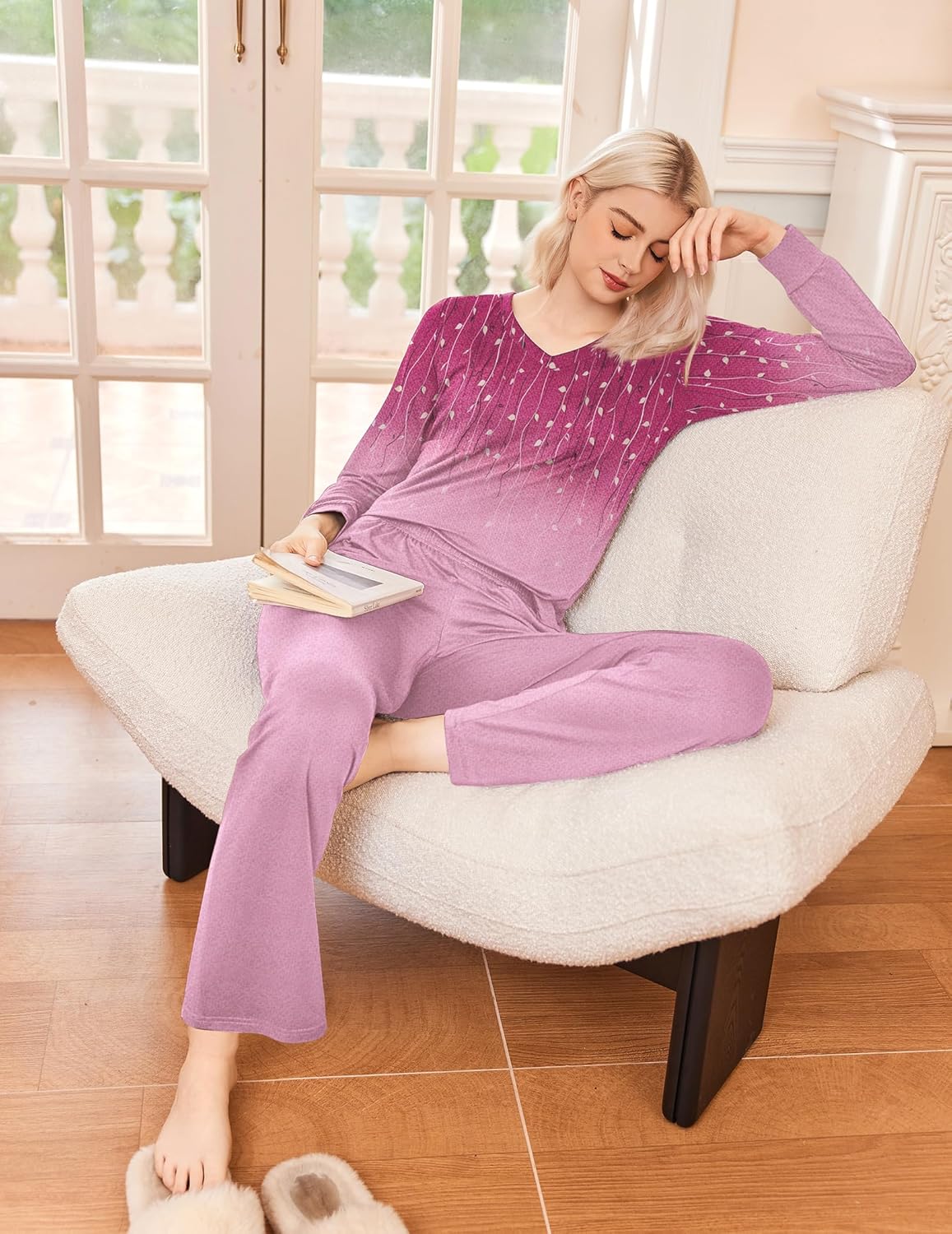 Ekouaer Women's Pajama Sets Long Sleeve Sleepwear 2 Piece Lounge Set Soft Pjs Nightwear - Image 4