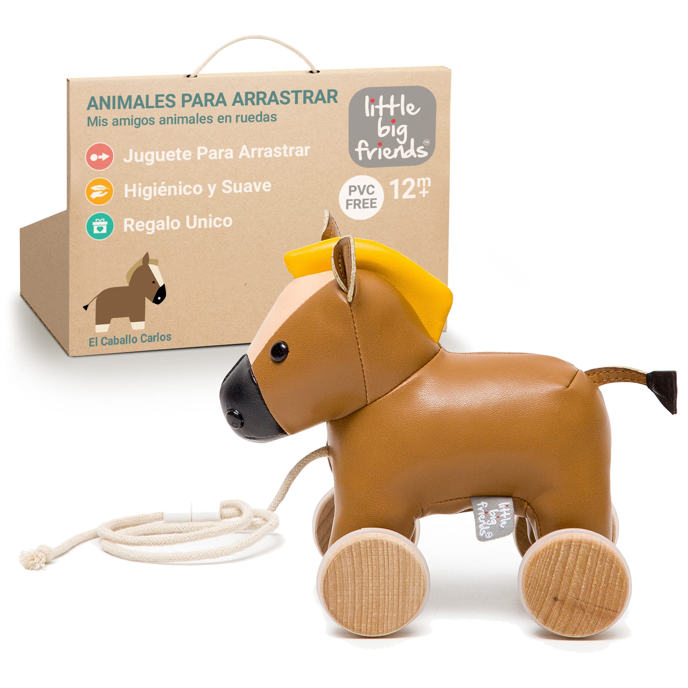 Animales para pasear con Correa de Little Big Friends | Juguete móvil con Correa para bebé | Juguete Tradicional | Fácil de Limpiar | Tejido Seguro para bebés | El Caballo Carlos
