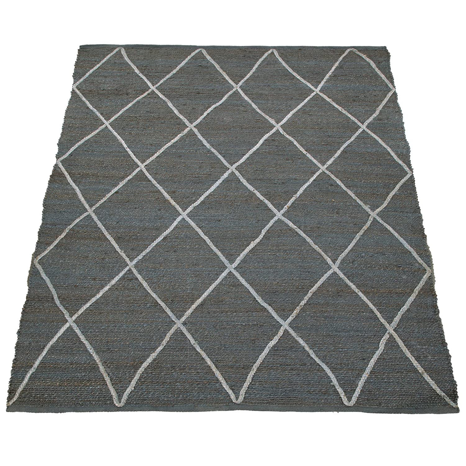 Paco Home Teppich Wohnzimmer Jute Naturfaser Handgearbeitet Modernes Skandi 3D Muster, Grösse:200x290 cm, Farbe:Anthrazit