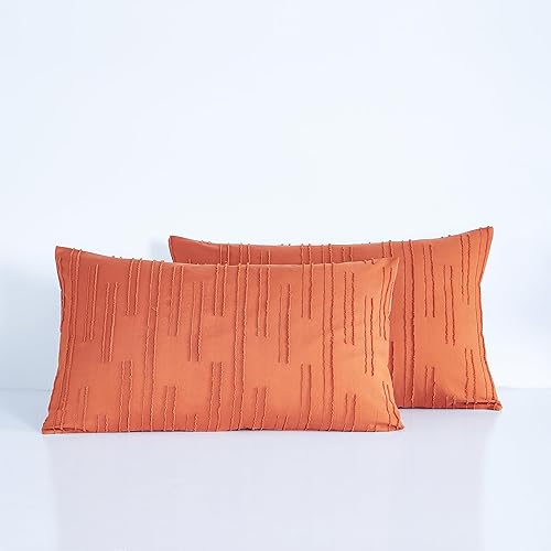 Miniatura 7 de Ikawaapurry Juego de edredón de tamaño Queen de color naranja quemado salvia, para cama Queen, estilo rústico, bohemio, esponjoso, ligero, con