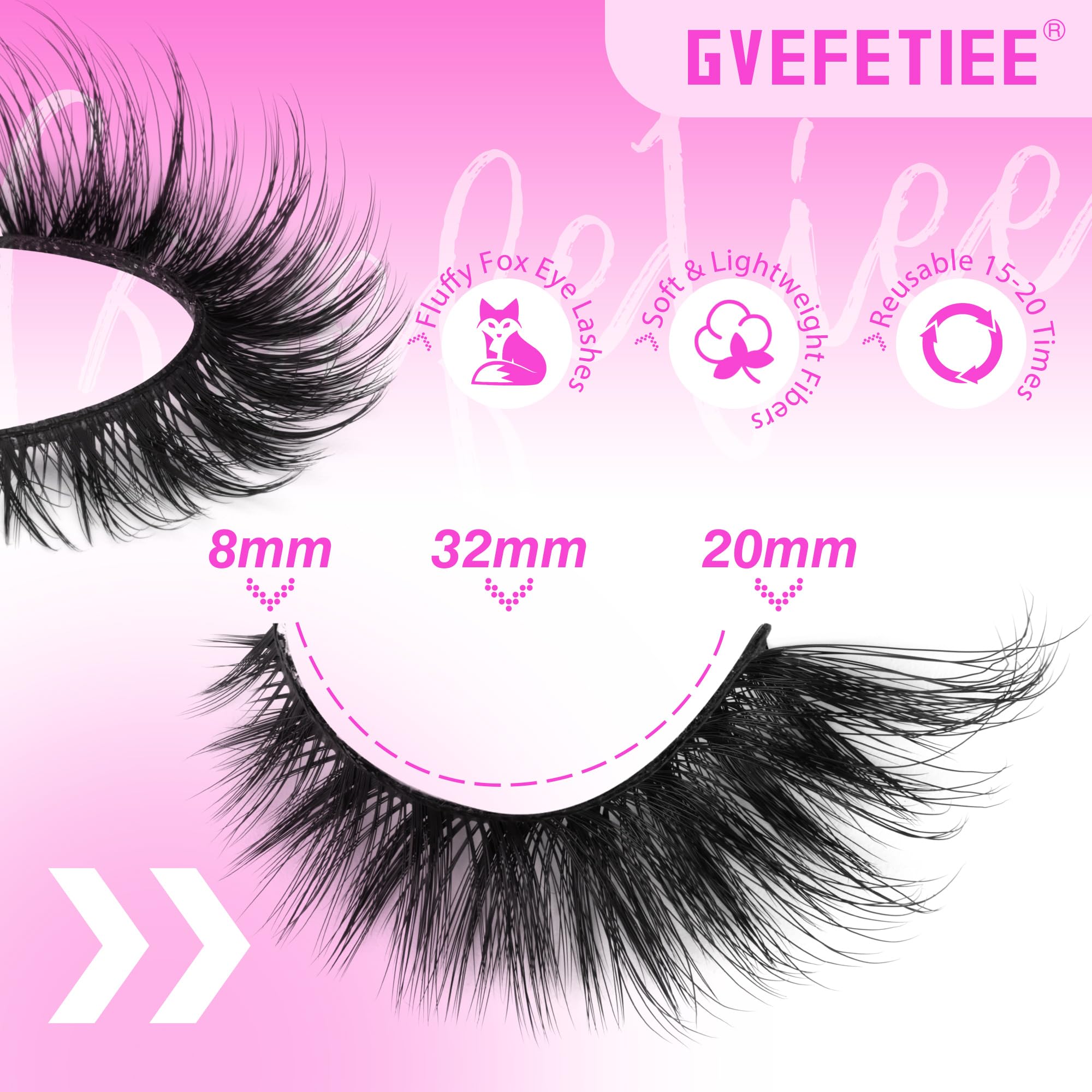 False Eyelashes Fluffy Faux Mink Lashes Wispy Fairy Cat Eye Lashes Spiky Strip Lashes Extension Natural Volume Fake Lashes Pack by GVEFETIEE 8 Pairs Black: E- Fluffy