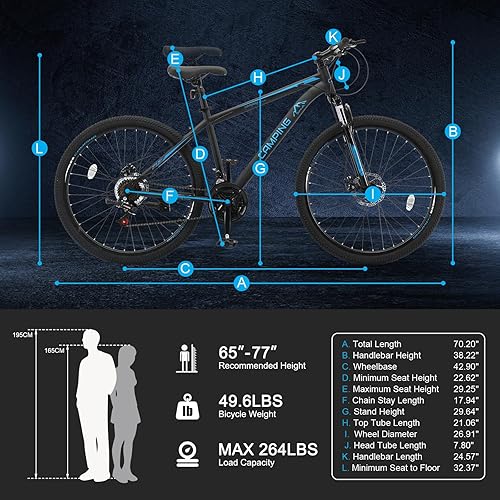 Vista 29 de Ktaxon Bicicleta de montaña de 24/26/27.5 pulgadas para hombres y mujeres con bicicletas para adultos de 21 velocidades, freno de disco doble