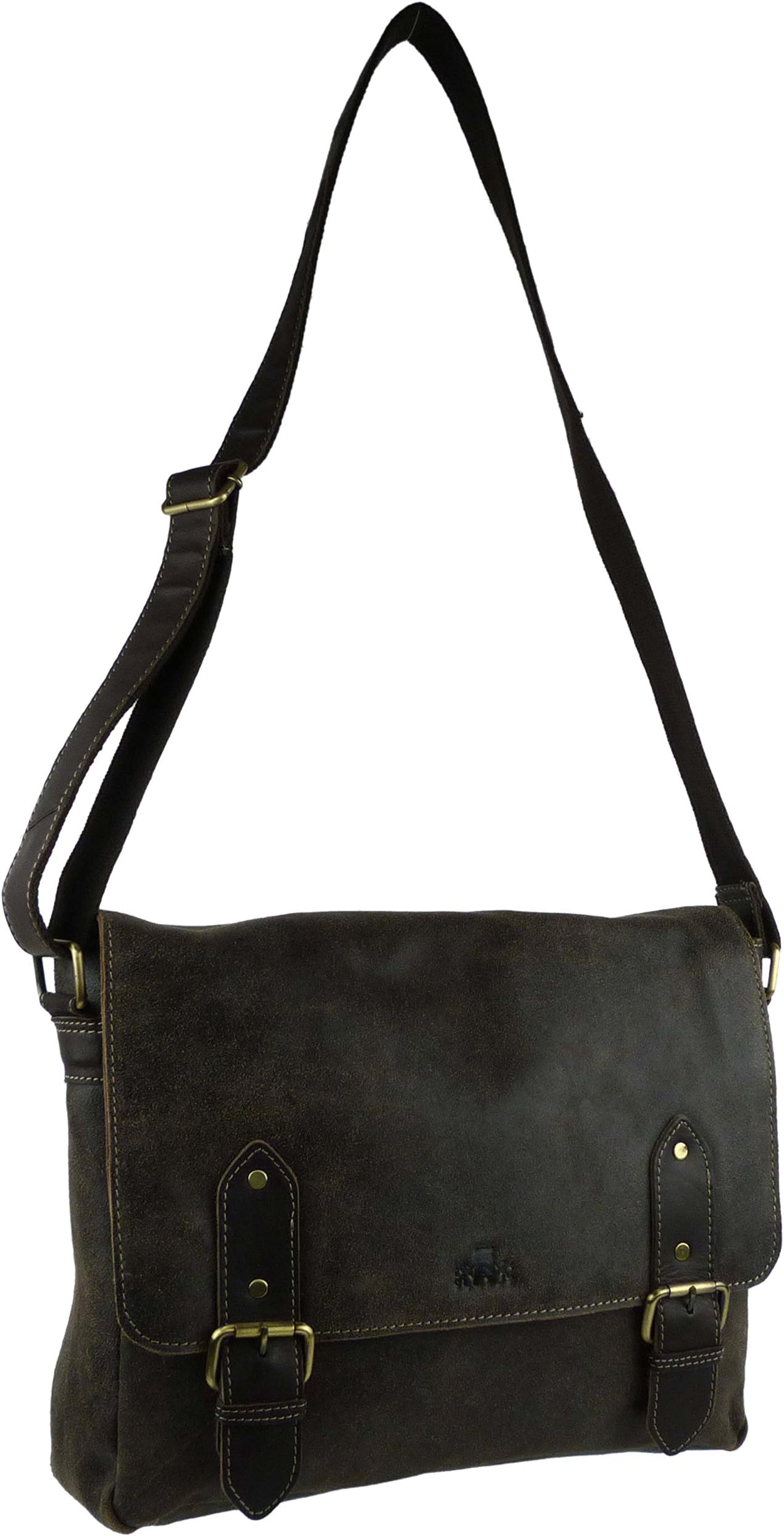 Mens Ladies Large Distressed Leather Messenger Bag Brushwood