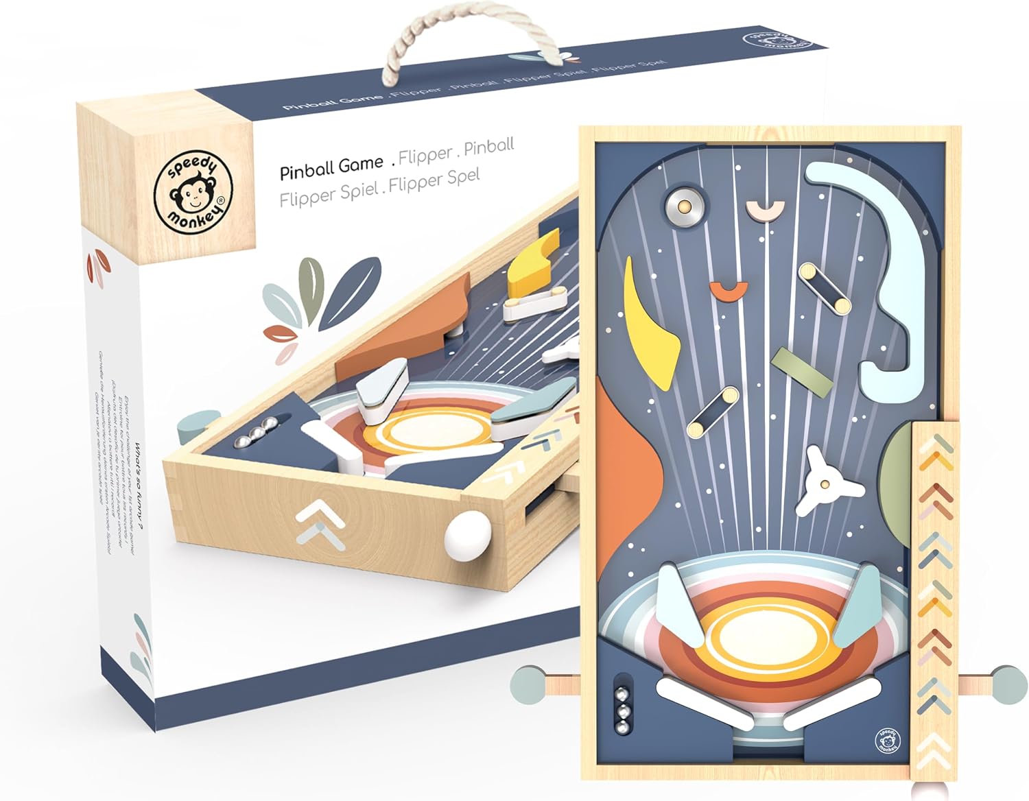 SPEEDY MONKEY Wooden Pinball Machine | Tabletop Galaxy Arcade Toy Playset