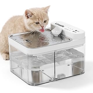 Cat Water Fountain, Filterless Cordless Cat Water Bowl, Wastewater Separation, Stainless Steel Tray, Not Continuous-Flow Auto-Refill Pet Water Dispenser with Scheduled Water Refresh, White - Amazon product rated Grade B