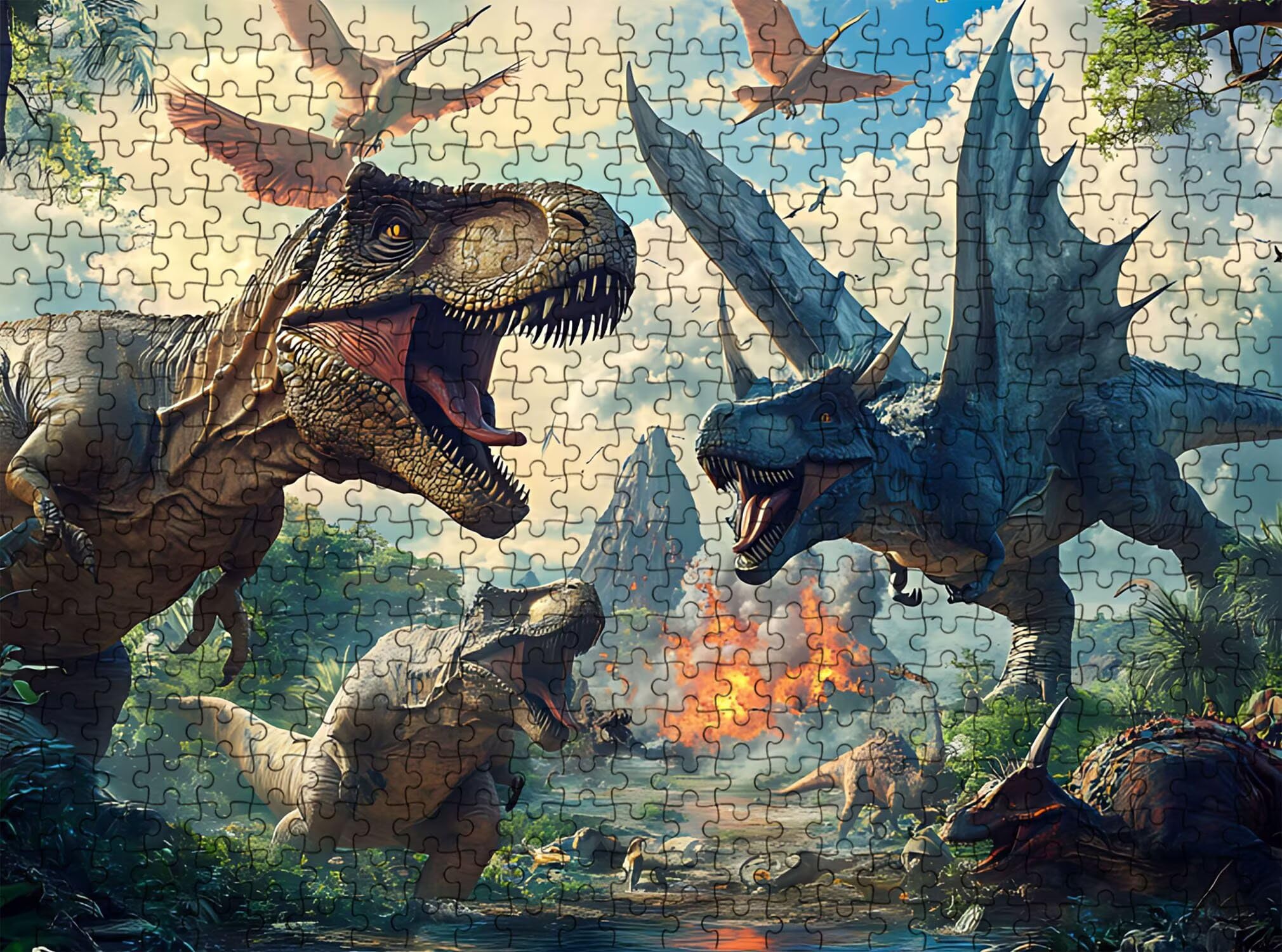 Dinosauro fiamma Puzzle 1500 Pezzi per Adulti, Puzzle in Legno - Collezione Classica con Poster Incluso - Sfida di Concentrazione e Passatempo Antistress, Gioco per Famiglia, 87 x 57 cm f0-596
