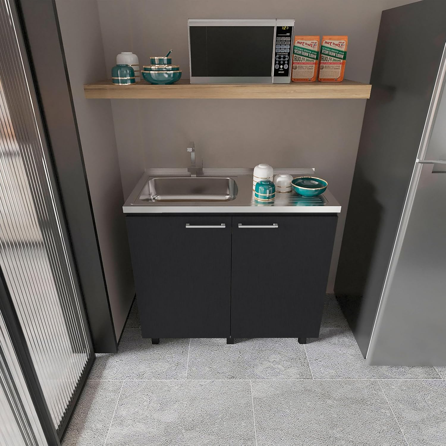 2-Basin Utility Sink with Cabinet Heavy-Duty Aluminum Countertop 2 Door Storage Wenge Finish 40"x20.6"x35" for Modern Kitchen Laundry Mudroom