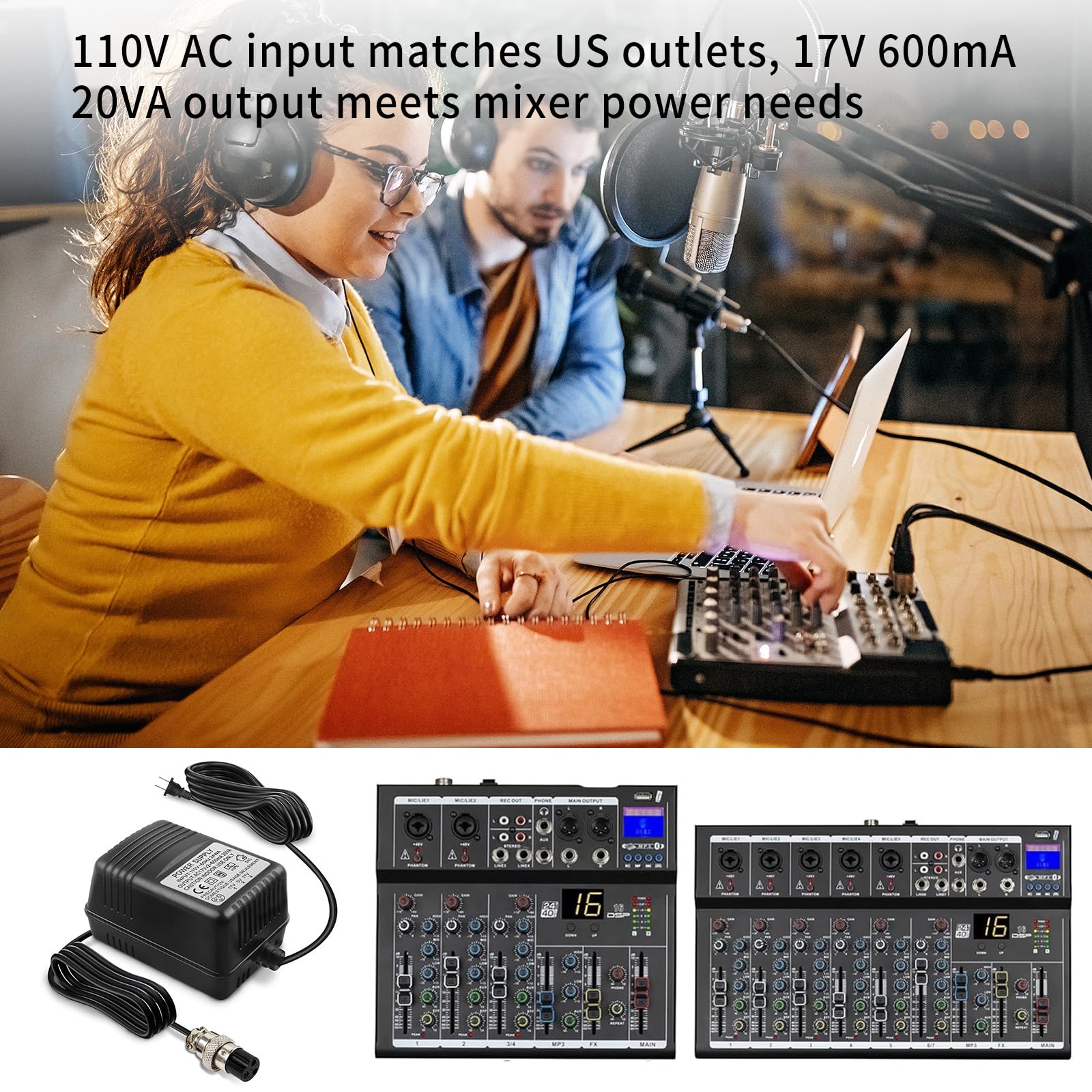 17VX2 Power Adapter Mixing Console AC Adapter 3-Pin Connector