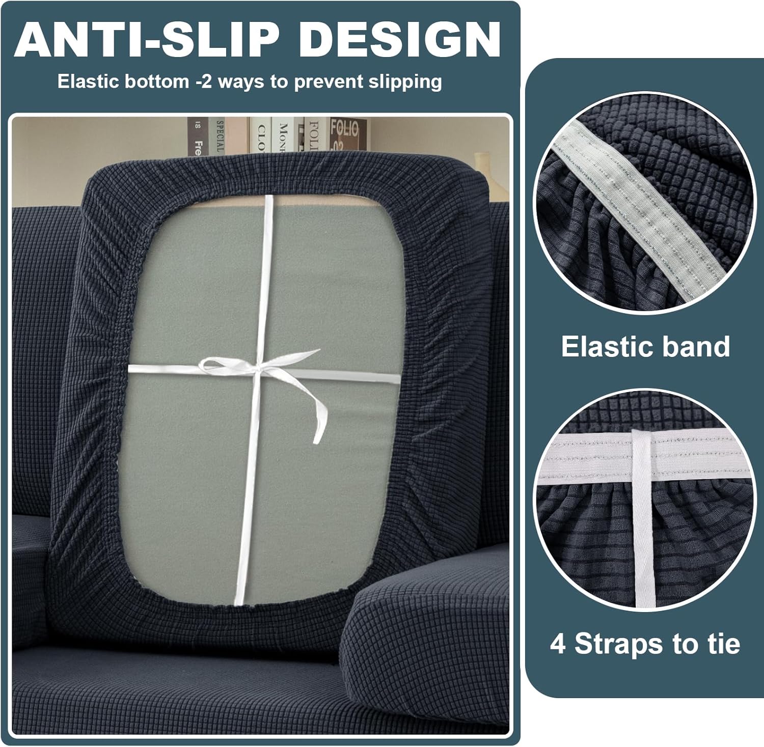 Seat Cushion Cover and Back Covers for Corner Sofa Stretch Jacquard, Non Slip L Shaped Sofa Slipcover with Storage Ottoman, Sectional Couch Cover for Chaise Lounge (Dark Grey,Corner Back Cover)