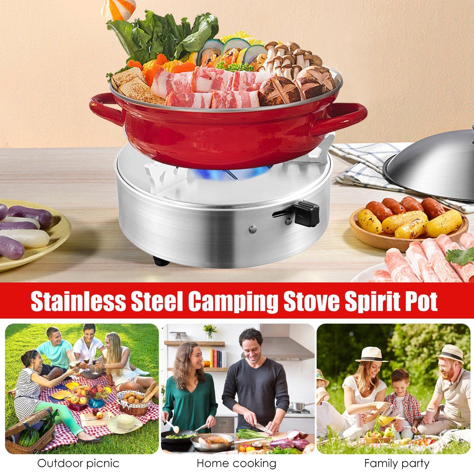 Mini-spiritusbrander, draagbaar spirituskooktoestel, campingkooktoestel, oven voor binnen, campingpicknick (grijs