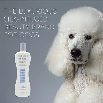 BioSilk for Dogs Silk Therapy Moisture Shampoo with Silk Proteins and Vitamins, Restores Shine and Softness, Sulfate Free, Paraben Free, pH Balanced, Made in USA, 12 Fl Oz
