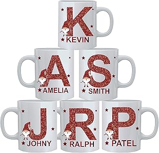 Gifthub Personalised Mug Christmas Initial Name Glitter Effect Custom Gift Santa Reindeer Special Tea Coffee - This Ceramic Coffee Mug 10oz Birthday, Wedding, Anniversary, Christmas, Xmas 1 Pcs Mug