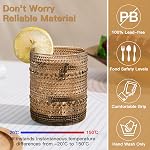 JOVGANK Brown Vintage Hobnail Drinking Glasses Set of 6, Embossed Water Tumbler 12oz, Kitchen & Bar Beaded Glass Cups, Beverage Glass Cups for Water, Beer, Juice, Housewarming and Mother's Day Gift