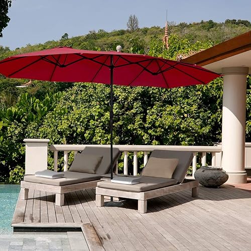 Miniatura 10 de Tangkula Sombrilla de patio de 15 pies de doble cara para mesa de mercado al aire libre con manivela (café)