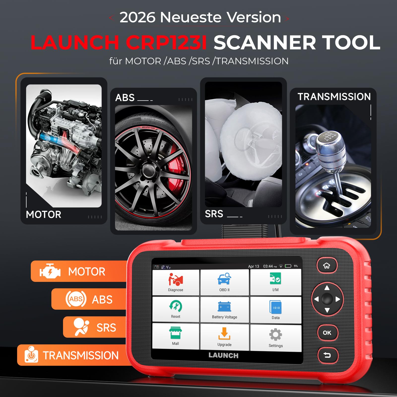 Launch CRP123I V3.0 OBD2 Diagnosegerät Auto, 4 Systeme Auslesegerät Auto, Launch Diagnosegerät mit Öl/EPB/DPF/SAS/BAS/BMS/Drosselklappe Reset, Auto VIN, Batterie-Test, Lebenslanges Update Scan Tool