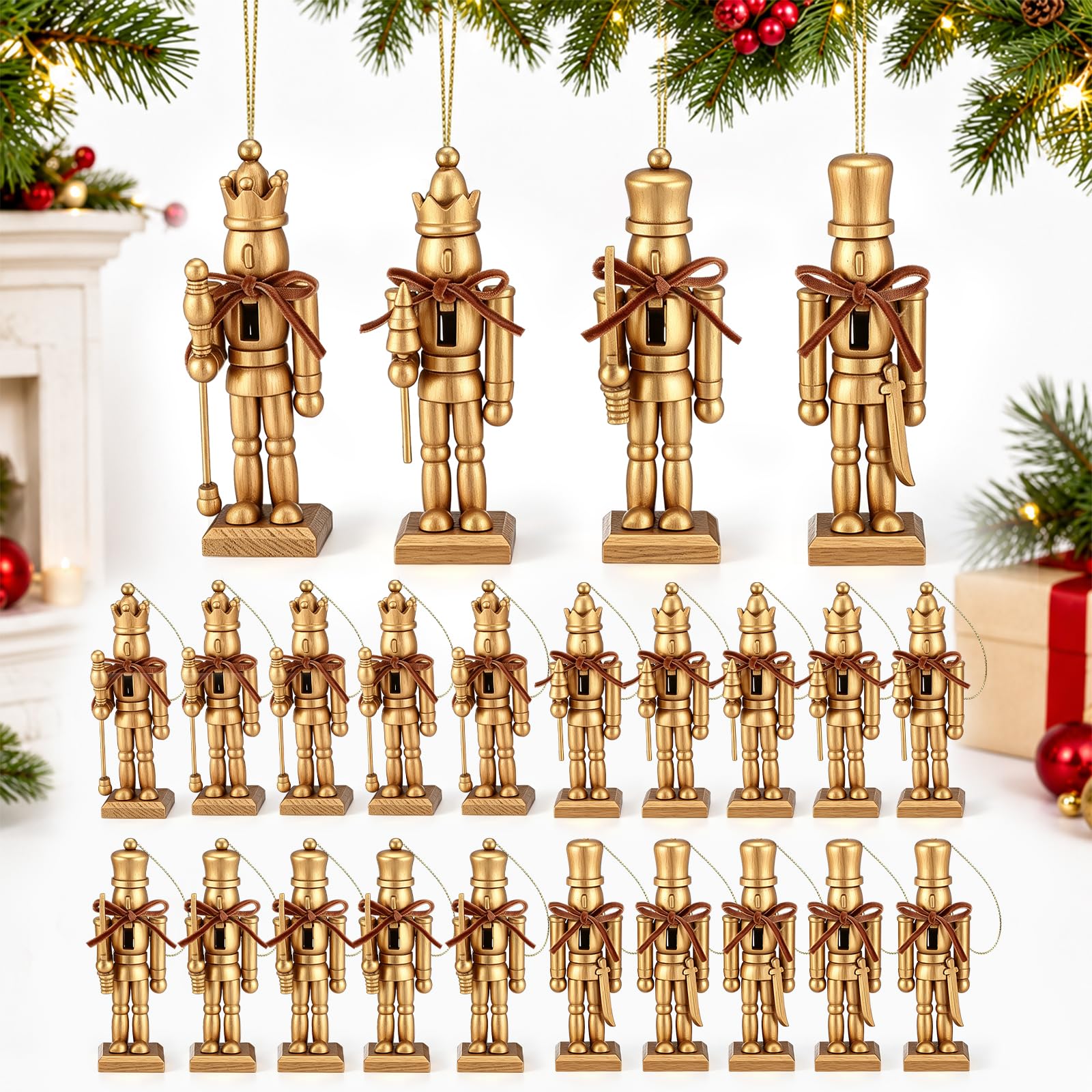 Novabright 20 Pcs Wooden Nutcracker Ornaments for Christmas Tree 4 Inch