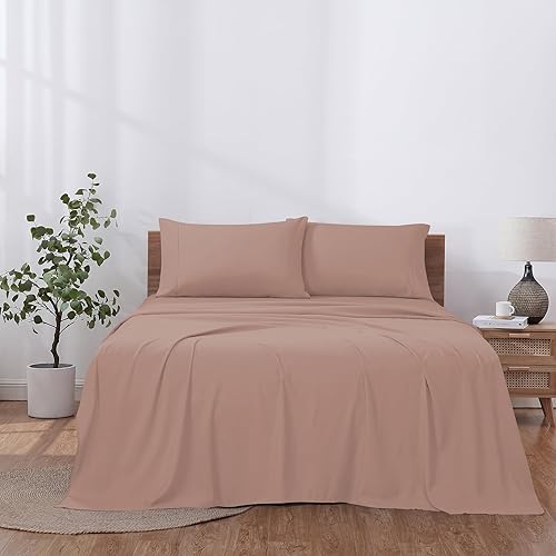 Miniatura 3 de Modern Threads - Sábanas de microfibra suave, incluye sábana encimera, sábana bajera con bolsillos profundos y fundas de almohada, color rosa,