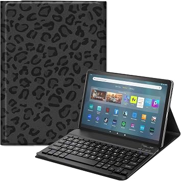 Keyboard Case for Fire Max 11 inch 13th Generation, 2023 Release PU Leather Stand Cover, Detachable Bluetooth Keyboard, Protective Black Leopard Print Design