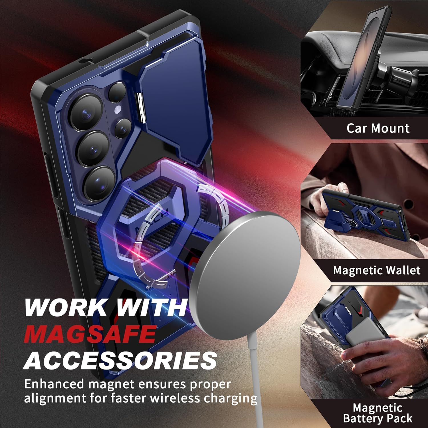 TONGATE for Samsung Galaxy S26 Ultra Case with Magnetic Stand, Compatible with MagSafe [Built-in Camera Cover & Ring Holder] [Military-Grade Protection] Anti-Slip Rugged Case for S26 Ultra, Dark Blue
