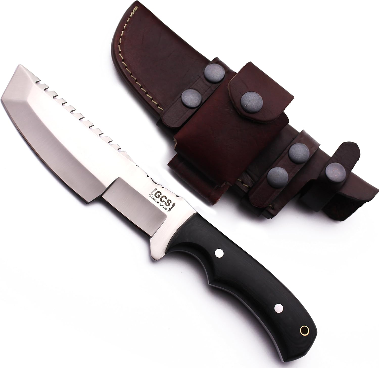 GCS Custom Handmade Black Micarta Handle D2 Tool Steel Hunting, Camping, Outdoorand Bushcraft Knife Buffalo Hide Sheath and Micarta Handle GCS 175
