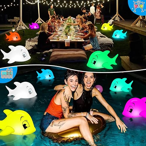 Miniatura 5 de Luces flotantes para piscina, luces inflables de piscina de delfines que flotan, IP68, impermeable, luces flotantes que brillan en la oscuridad,