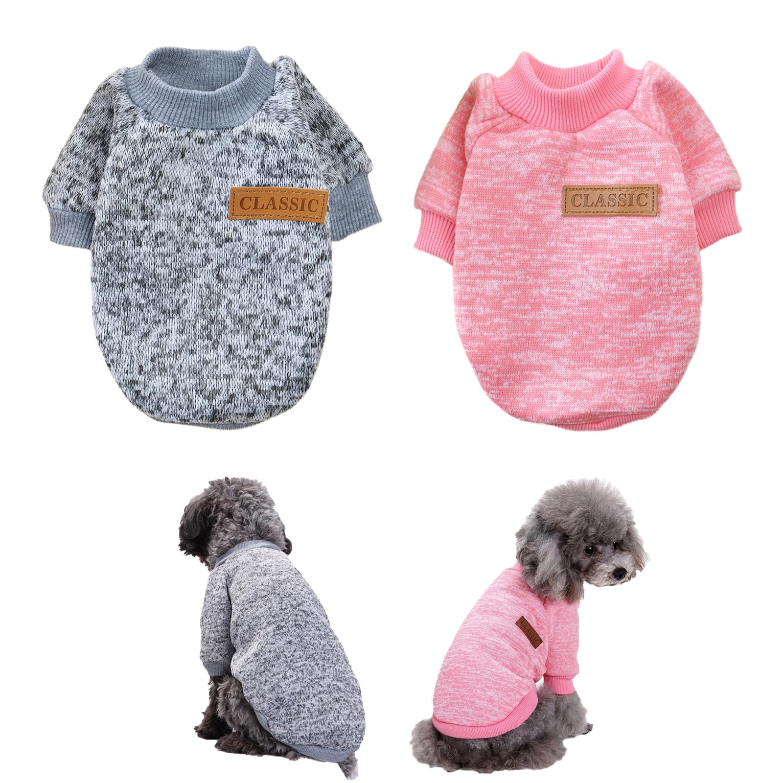 Jersey para Perros Medianos, FainFun 2 Piezas Jersey Perro Mediano, Ropa Sudadera Invierno para Gatos Perro, Jerséis para Perros Pequeños, Jersey Perro, Rosa Gris L